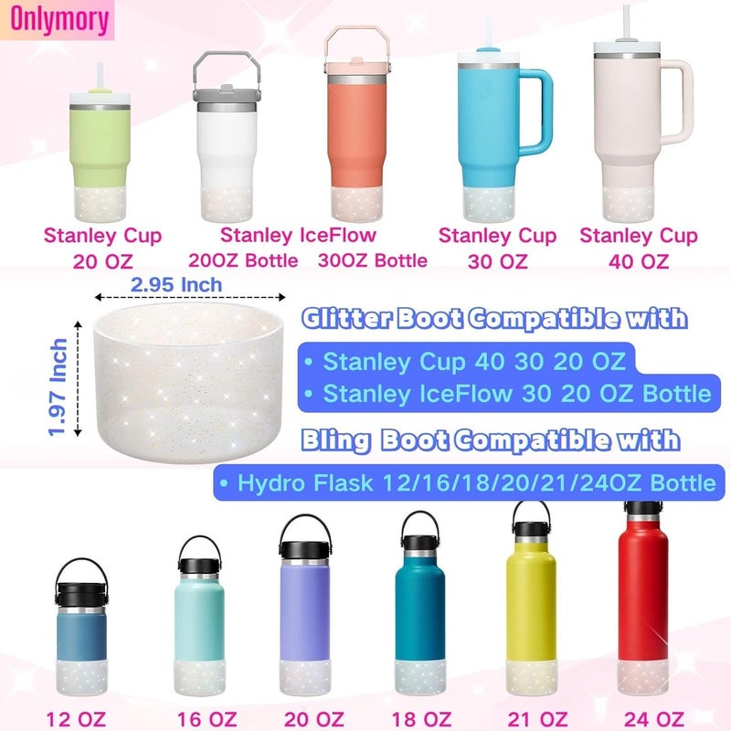 Onlymory Silicone Boot for 30 40 OZ Stanley Cup Accessories, Glitter Boots for Stanley 20OZ 30OZ Tumbler Ice-Flow 16OZ Bottle, Anti-Slip Bling Protector Bottom Cover Sleeve - Image 2